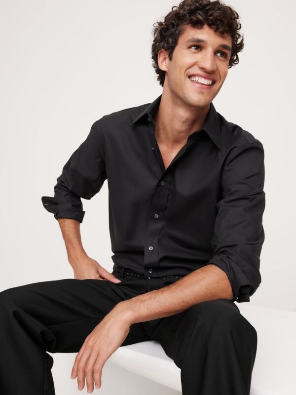 MOONTIME: Men's Standard Opaque Striped Casual Black Shirt