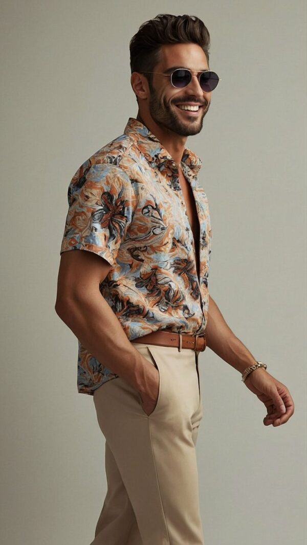 MOONTIME: Men’s Slim Fit Printed Cotton Shirt – Face Floral